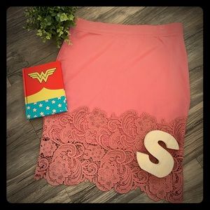 Rose colored lace pencil skirt ...plus size